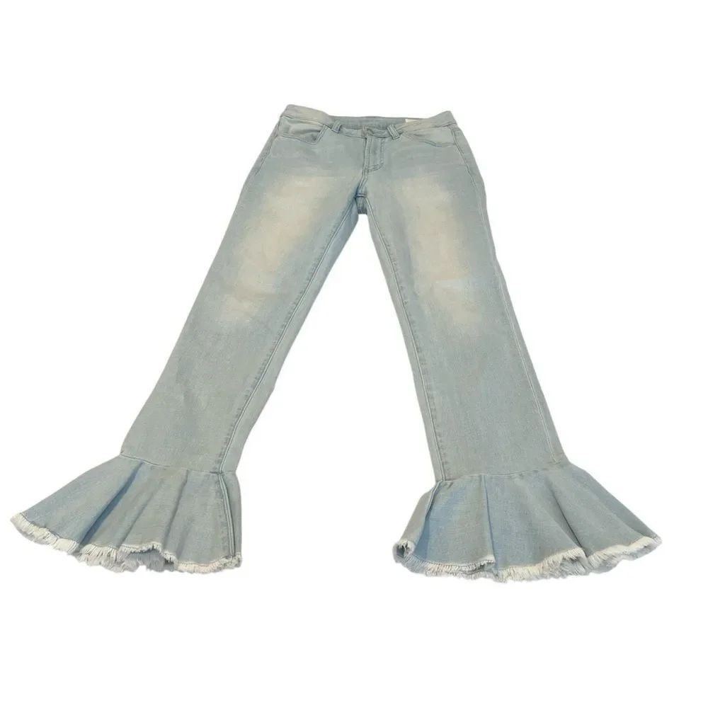 Vince Camuto size 27/4 light blue flouncy ruffle raw edge hem EUC worn 2 times